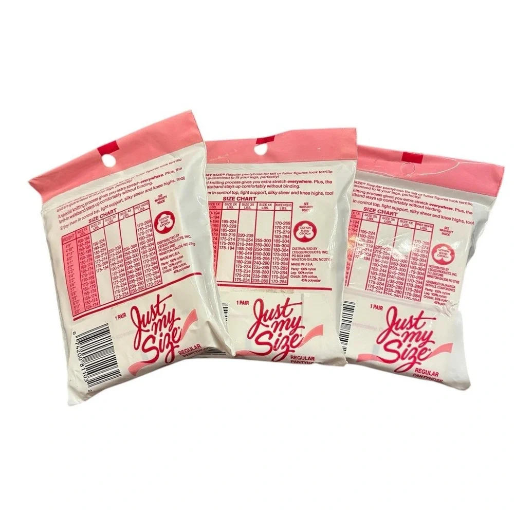 Vintage Lot‎ L'eggs Just My Size Pantyhose Regular Size 1X NUDE sheer Toe (3)